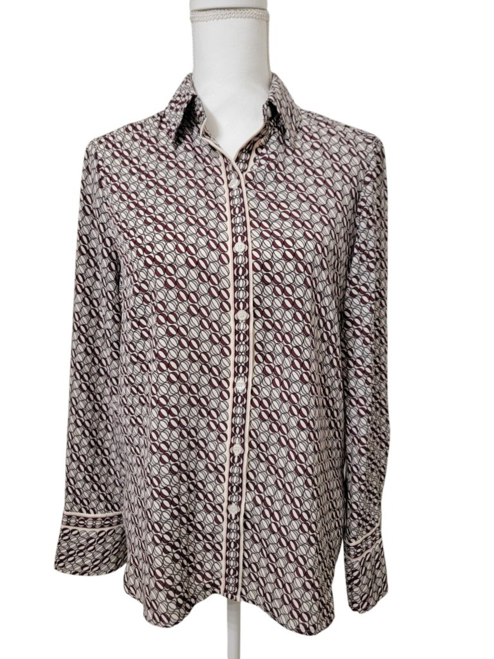 Max Studio Size S Geometric Pattern Button Front Long Sleeve Blouse